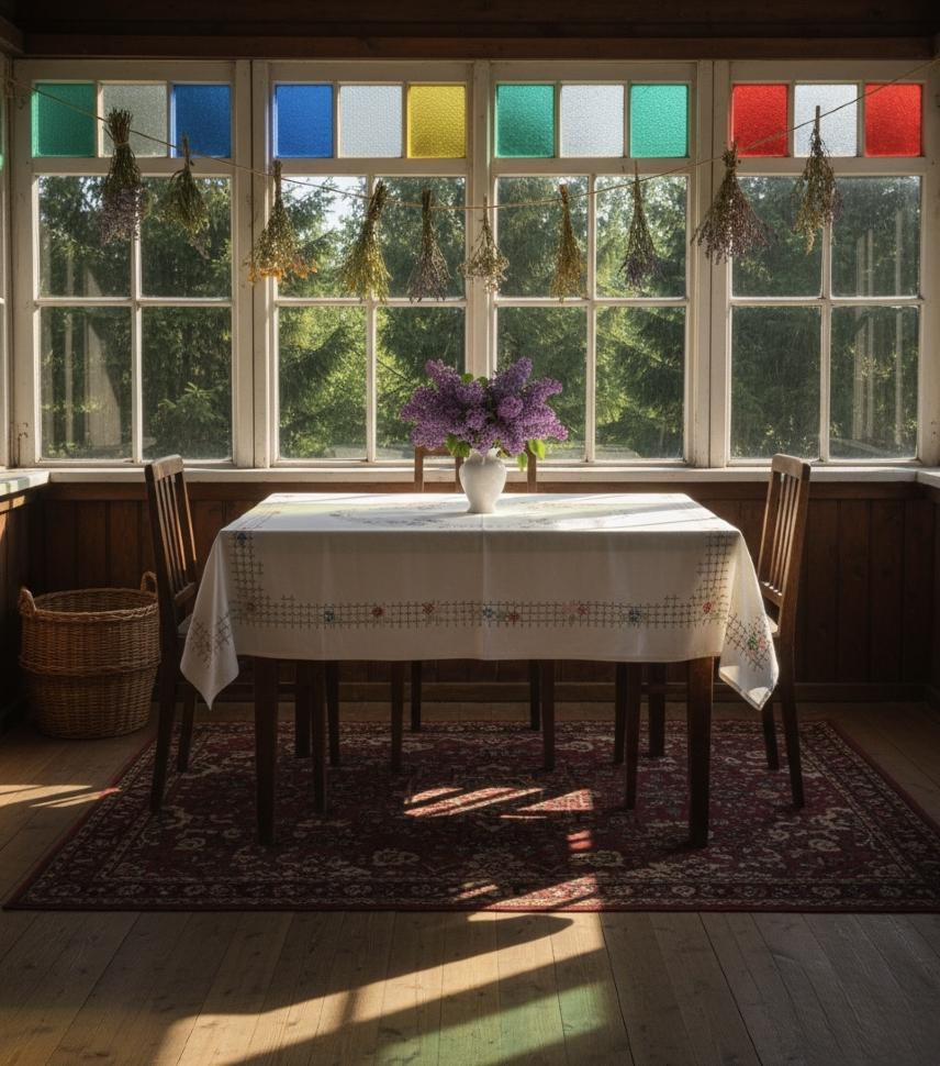 Скатерть с вышитыми цветами