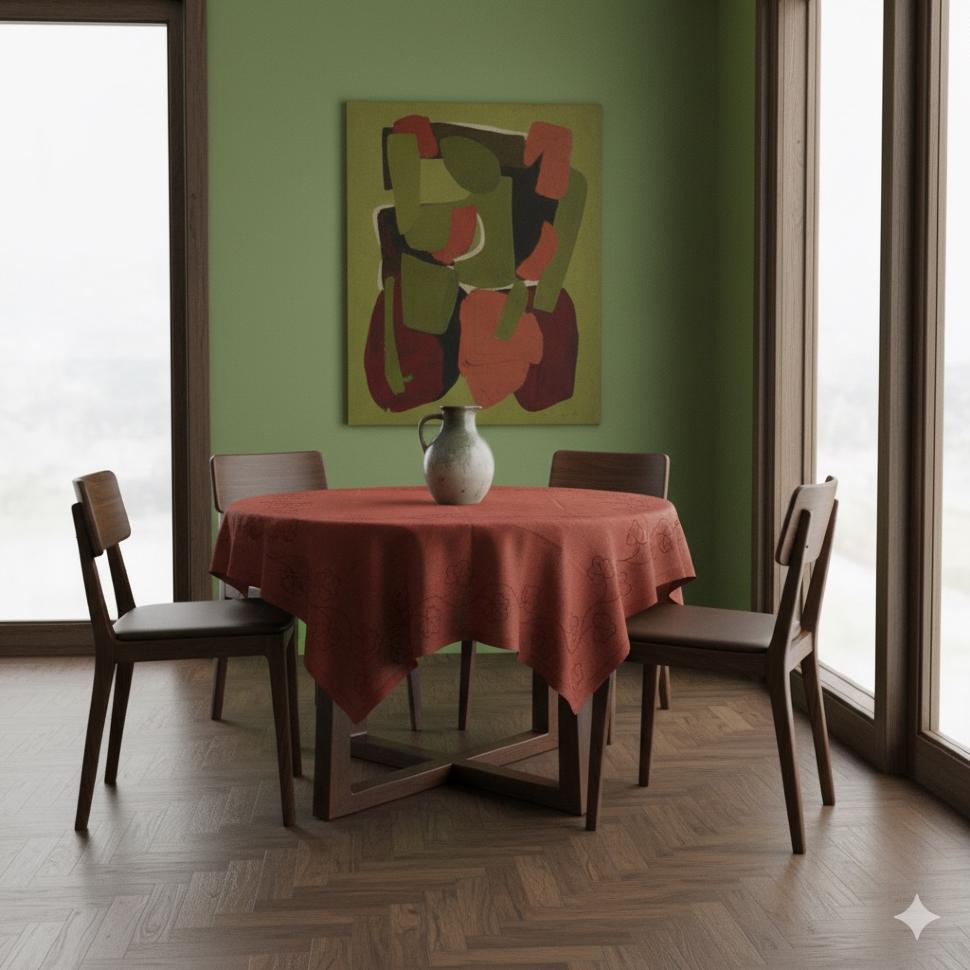 Скатерть с вышитыми листьями, ар-нуво 