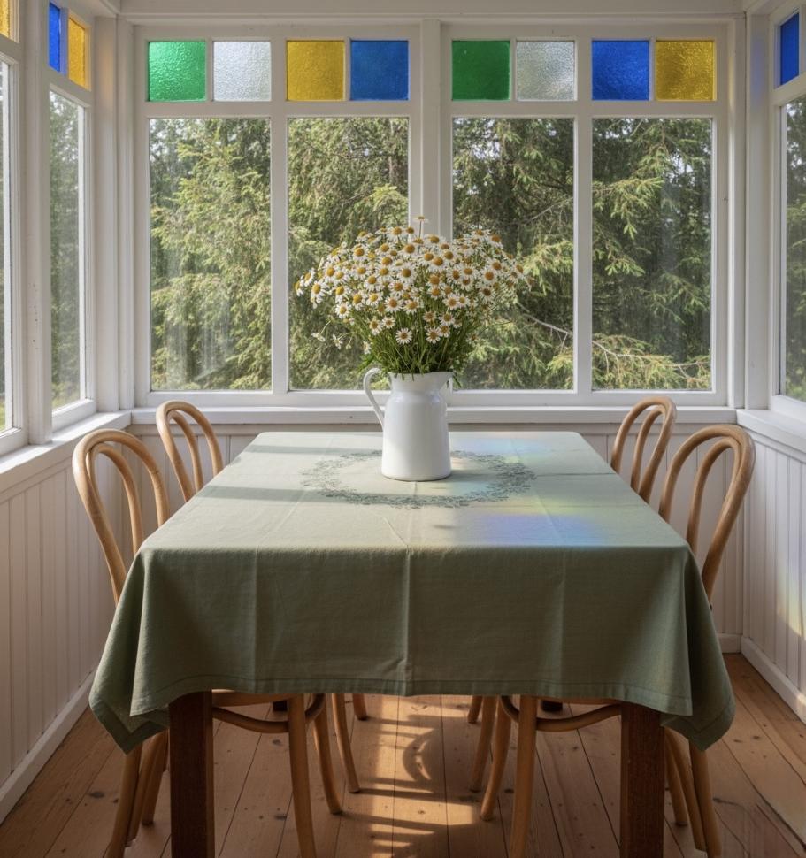 зеленая скатерть с вышивкой, upcycle