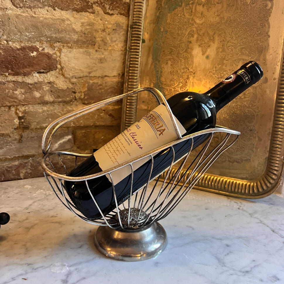 Bottle holder, silver-plated metal, Italy, circa 1960s