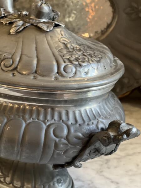 Terrine soup bowl with dish, tin Italy