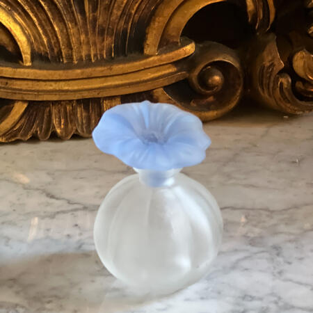 Bottle with flower cap blue glass handmade 1 piece Italy