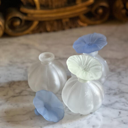 Bottle with flower cap blue glass handmade 1 piece Italy