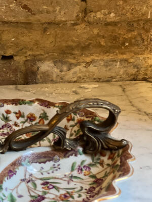 Porcelain centerpiece with bronze handle, Wong Lee, Hong Kong, late 20th century