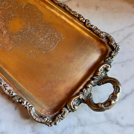 Cast rectangular tray with openwork handles 41cm Italy