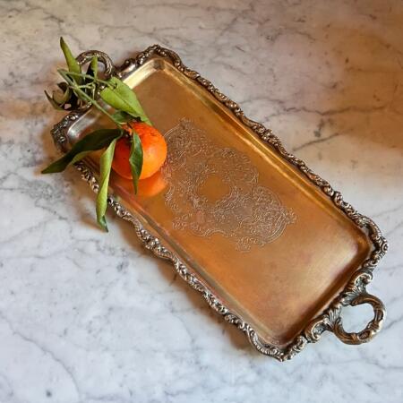 Cast rectangular tray with openwork handles 41cm Italy