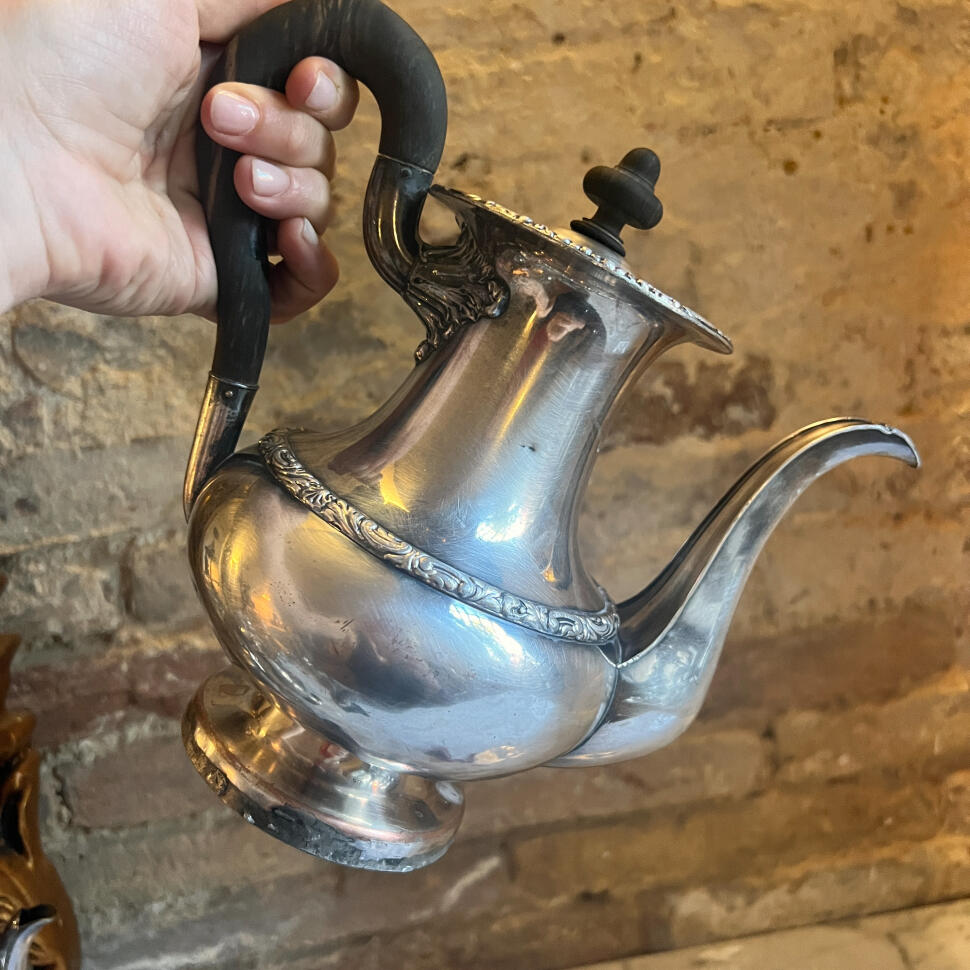 Teapot silver-plated ebony handle, Fraget, Poland 1848