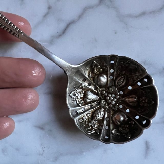Strainer spoon colander silver plated on brass England