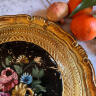 Tray Florentine floral painting wood 33 cm Italy