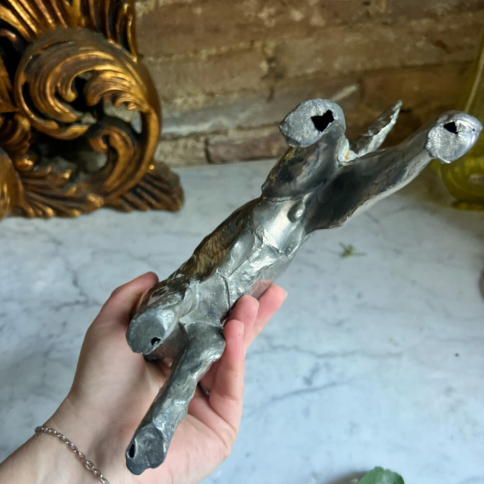 Dog figurine, silver-plated metal, handmade, France, 28 cm, circa 1930s