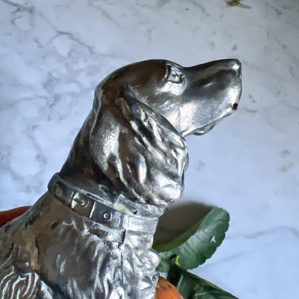 Dog figurine, silver-plated metal, handmade, France, 28 cm, circa 1930s