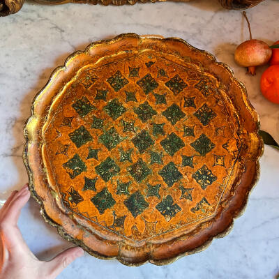 Tray, wood, Florentine, Italy, 34 cm, circa 1950s