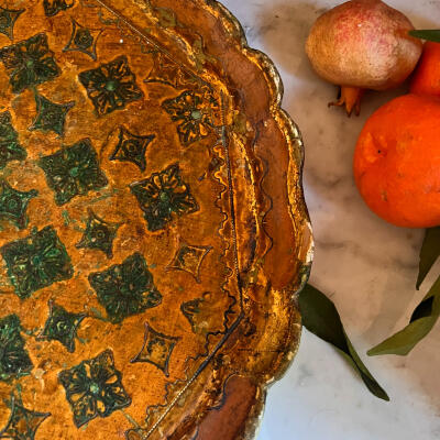 Tray, wood, Florentine, Italy, 34 cm, circa 1950s