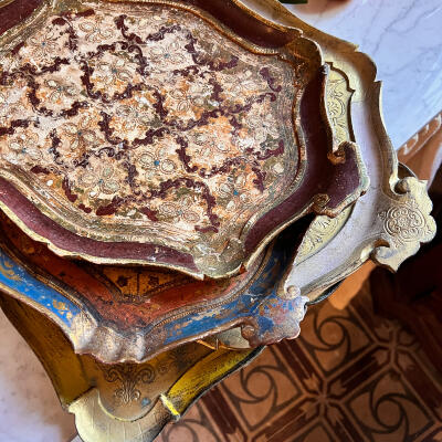 Tray, wood, Florentine, Italy, 34 cm, circa 1950s