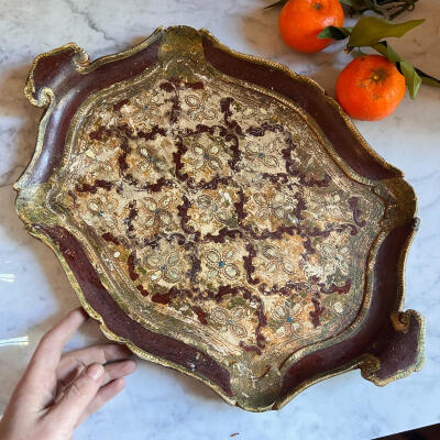 Tray, wood, Florentine, Italy, 43 cm, circa 1950s