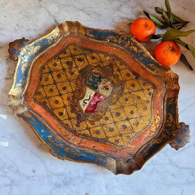Tray, polyplast with gilding, Florentine, Italy, 44 cm, 1960s–1970s