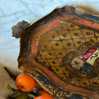 Tray, polyplast with gilding, Florentine, Italy, 44 cm, 1960s–1970s