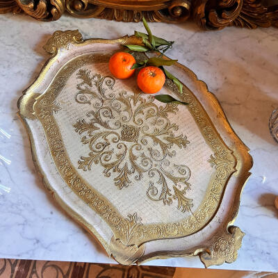 Tray, polyplast with gilding, Florentine, Italy, 60 cm, 1960s–1970s