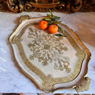 Tray, polyplast with gilding, Florentine, Italy, 60 cm, 1960s–1970s