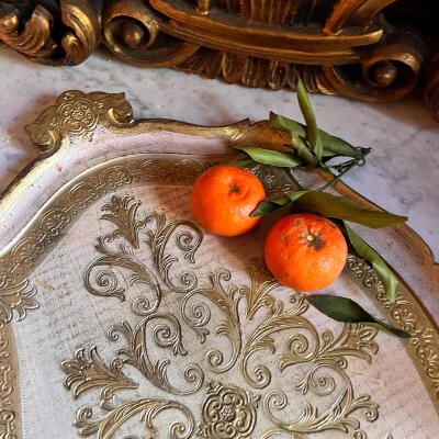 Tray, polyplast with gilding, Florentine, Italy, 60 cm, 1960s–1970s