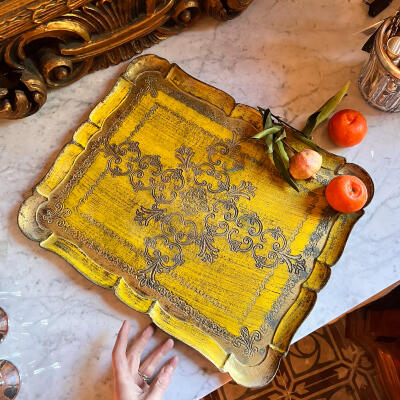 Tray, polyplast with gilding, Florentine, Italy, 46 cm, 1960s–1970s