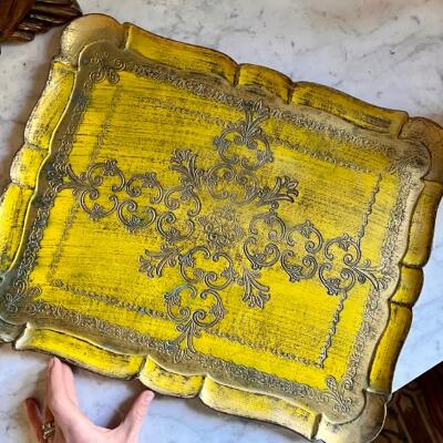 Tray, polyplast with gilding, Florentine, Italy, 46 cm, 1960s–1970s