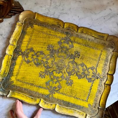 Tray, polyplast with gilding, Florentine, Italy, 46 cm, 1960s–1970s