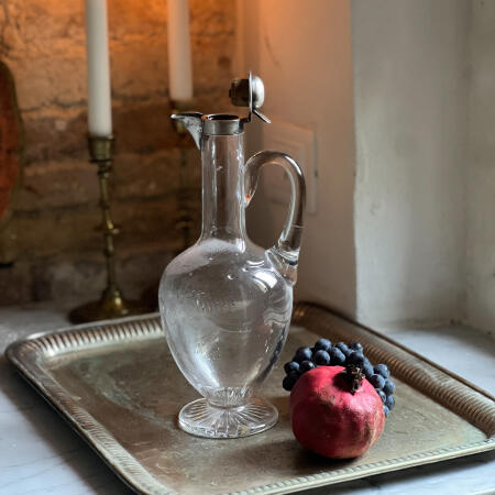 Decanter bottle, glass and silvered metal, France XX century