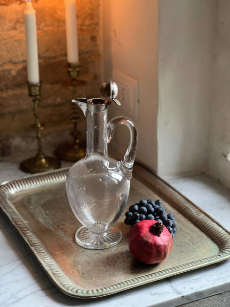 Decanter bottle, glass and silvered metal, France XX century