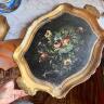 Tray Florentine wood set 2 pcs cm floral painting Italy