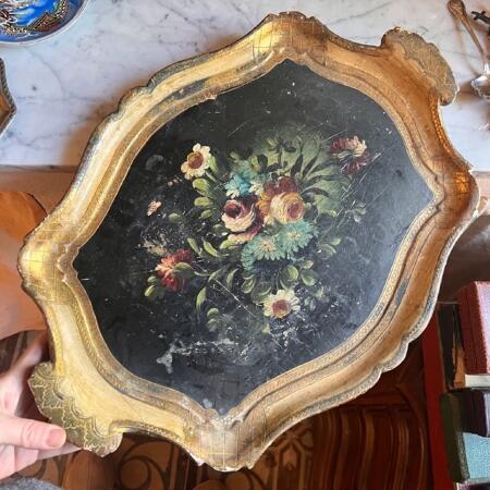 Tray Florentine wood set 2 pcs cm floral painting Italy