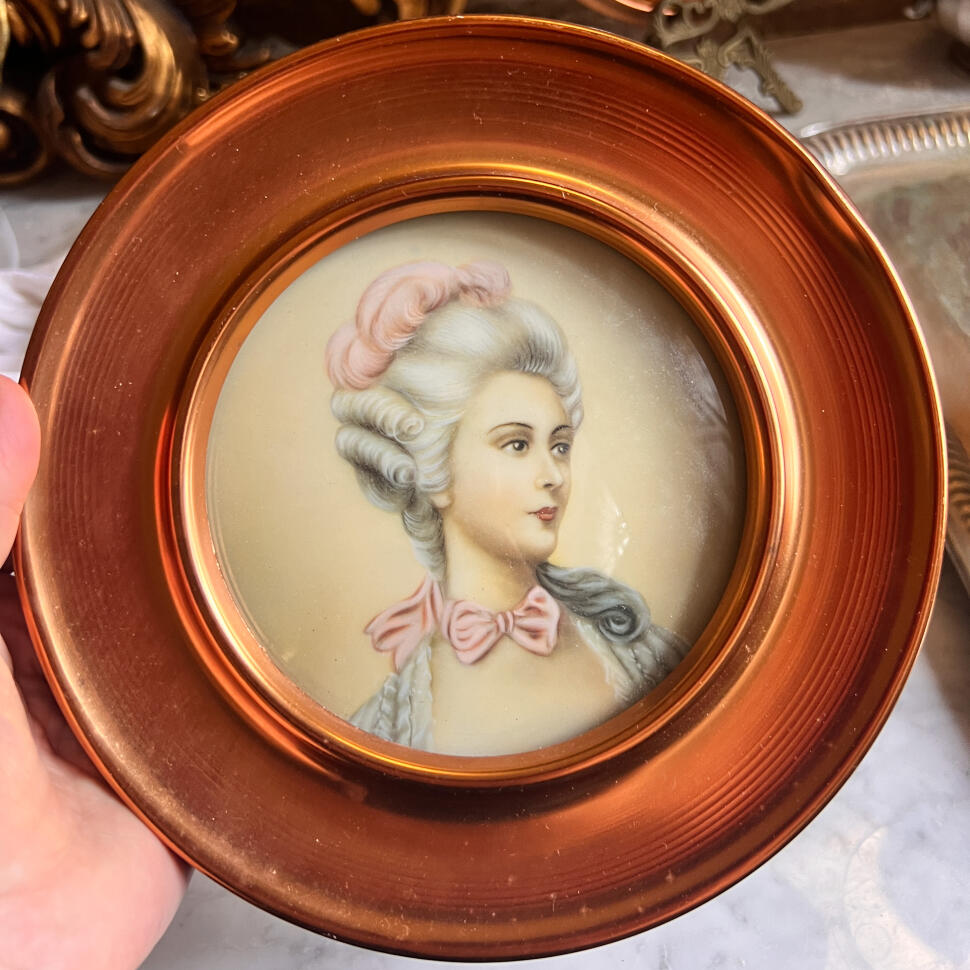 Portrait plate, copper with print under glass, France, mid-20th century