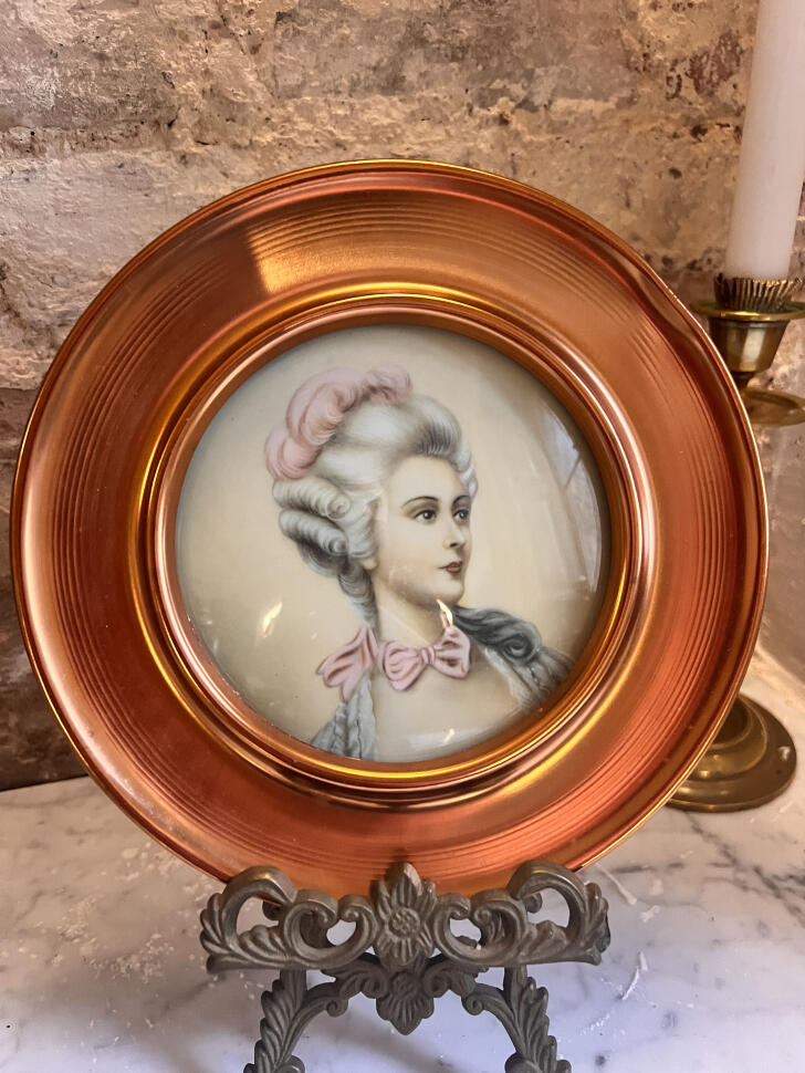 Portrait plate, copper with print under glass, France, mid-20th century