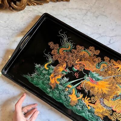 Tray, papier-mâché and lacquer, Japan, 1970s, length 62 cm