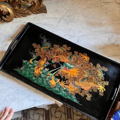 Tray, papier-mâché and lacquer, Japan, 1970s, length 62 cm