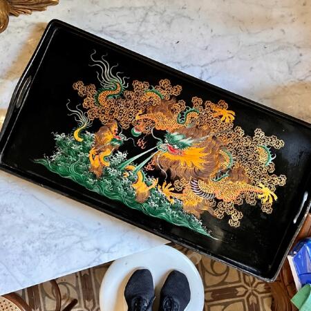 Chinoiserie tray papier-mâché lacquer 62 cm Japan