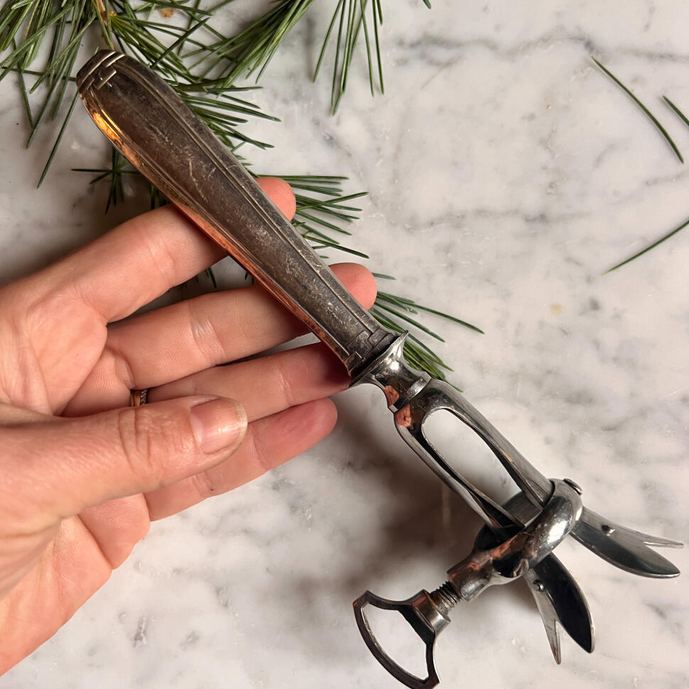 Meat clamp, silver and steel, France, early 1900s