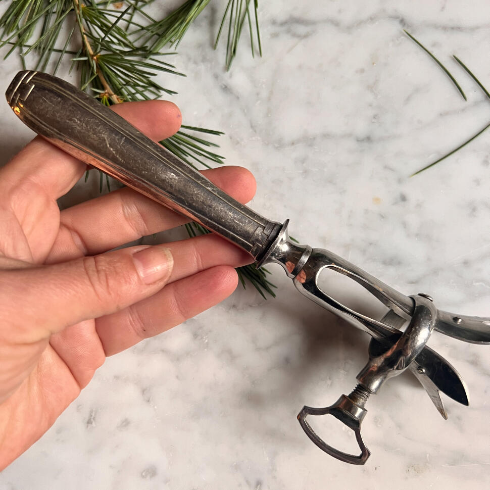 Meat clamp, silver and steel, France, early 1900s