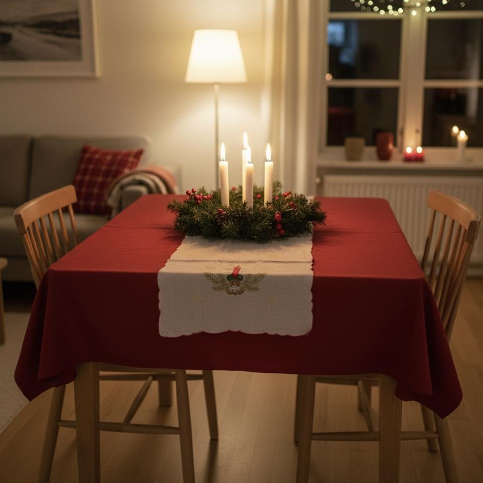 настольная дорожка с ручной вышивкой рождество/новый год