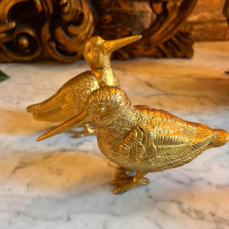 Paired woodcock figurines, set of 2 pieces, gilded bronze  20th century  Belgium