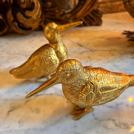 Paired woodcock figurines, set of 2 pieces, gilded bronze  20th century  Belgium