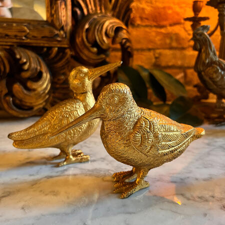 Paired woodcock figurines, set of 2 pieces, gilded bronze  20th century  Belgium