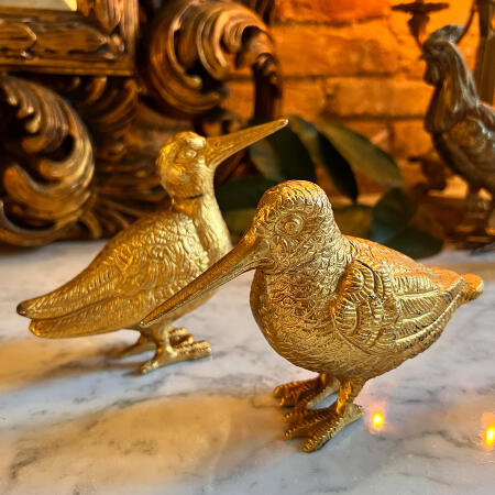 Paired woodcock figurines, set of 2 pieces, gilded bronze  20th century  Belgium