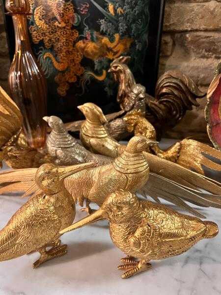 Paired woodcock figurines, set of 2 pieces, gilded bronze  20th century  Belgium