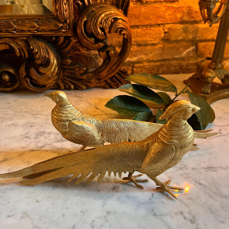 Paired sculptures of pheasants set of 2 pieces gilded bronze 20th century France