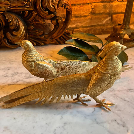 Paired sculptures of pheasants set of 2 pieces gilded bronze 20th century France