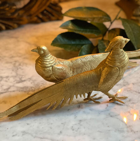 Paired sculptures of pheasants set of 2 pieces gilded bronze 20th century France