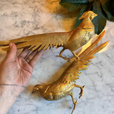 Paired sculptures of pheasants set of 2 pieces gilded bronze 20th century France