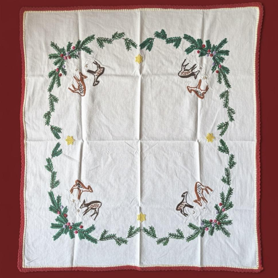 Трогательная рождественская салфетка с вышитыми оленями