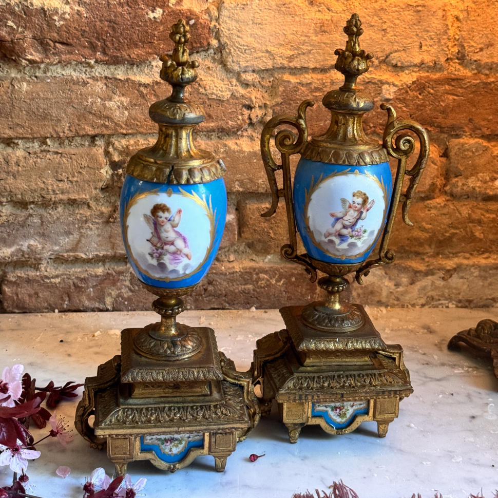 Пара фарфоровых и бронзовых ваз, Франция, конец XIX века